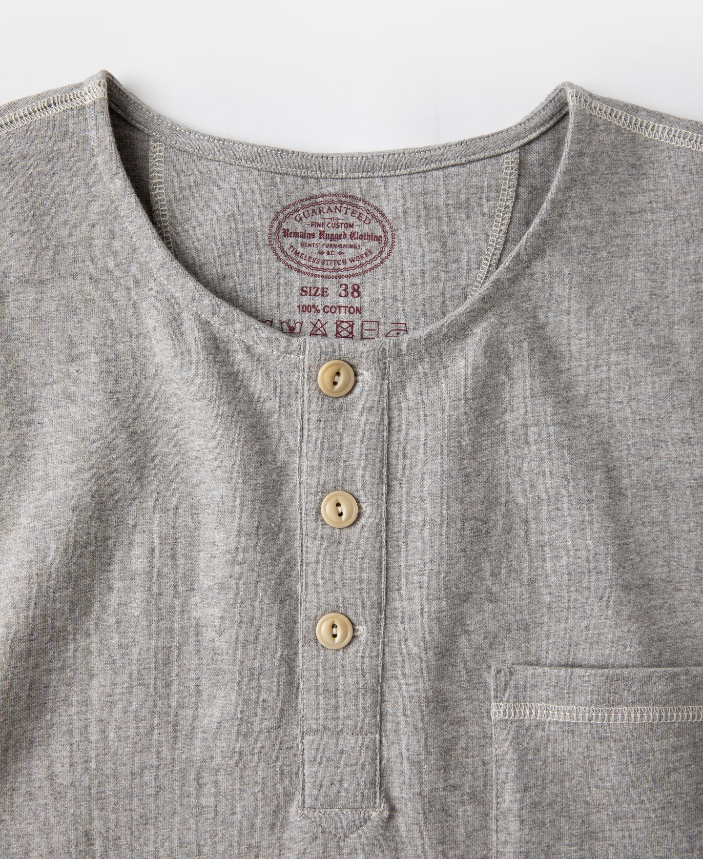1940s Slub Cotton Henley Pocket T-Shirt - Gray