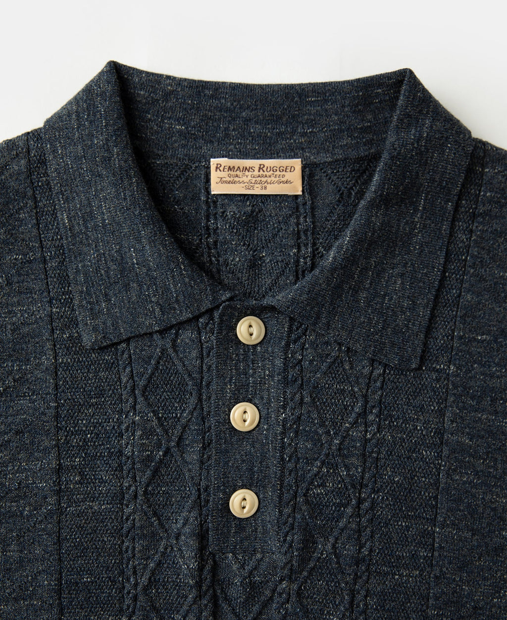 Jacquard Melange Yarn Polo Shirt - Navy