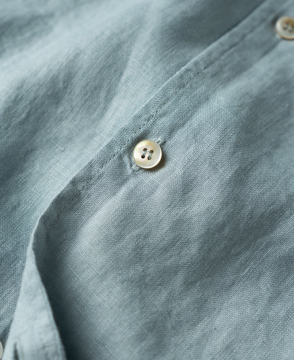 1950s Italian Collar Long Sleeve Linen Shirt - Light Blue