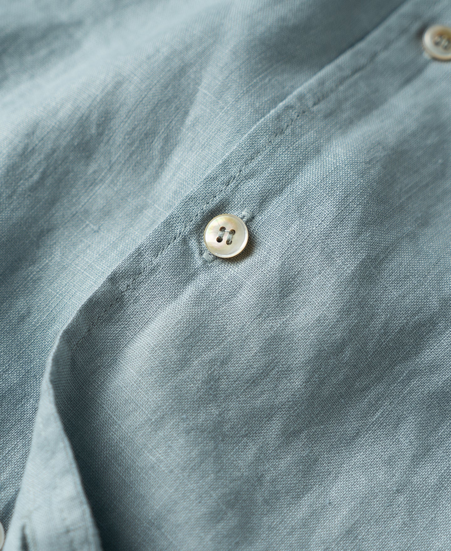 1950s Italian Collar Long Sleeve Linen Shirt - Light Blue