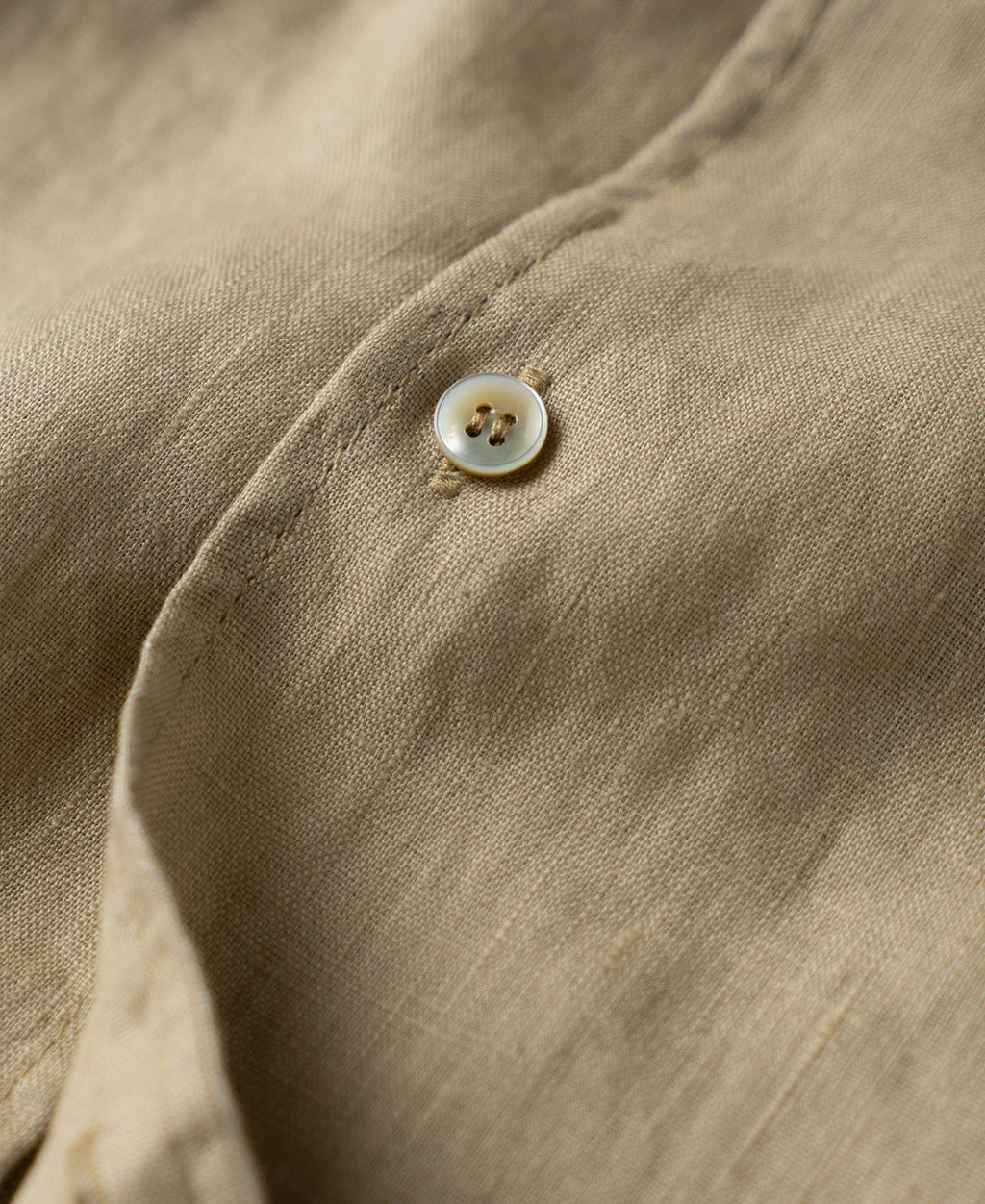 1950s Italian Collar Long Sleeve Linen Shirt - Light Coffee