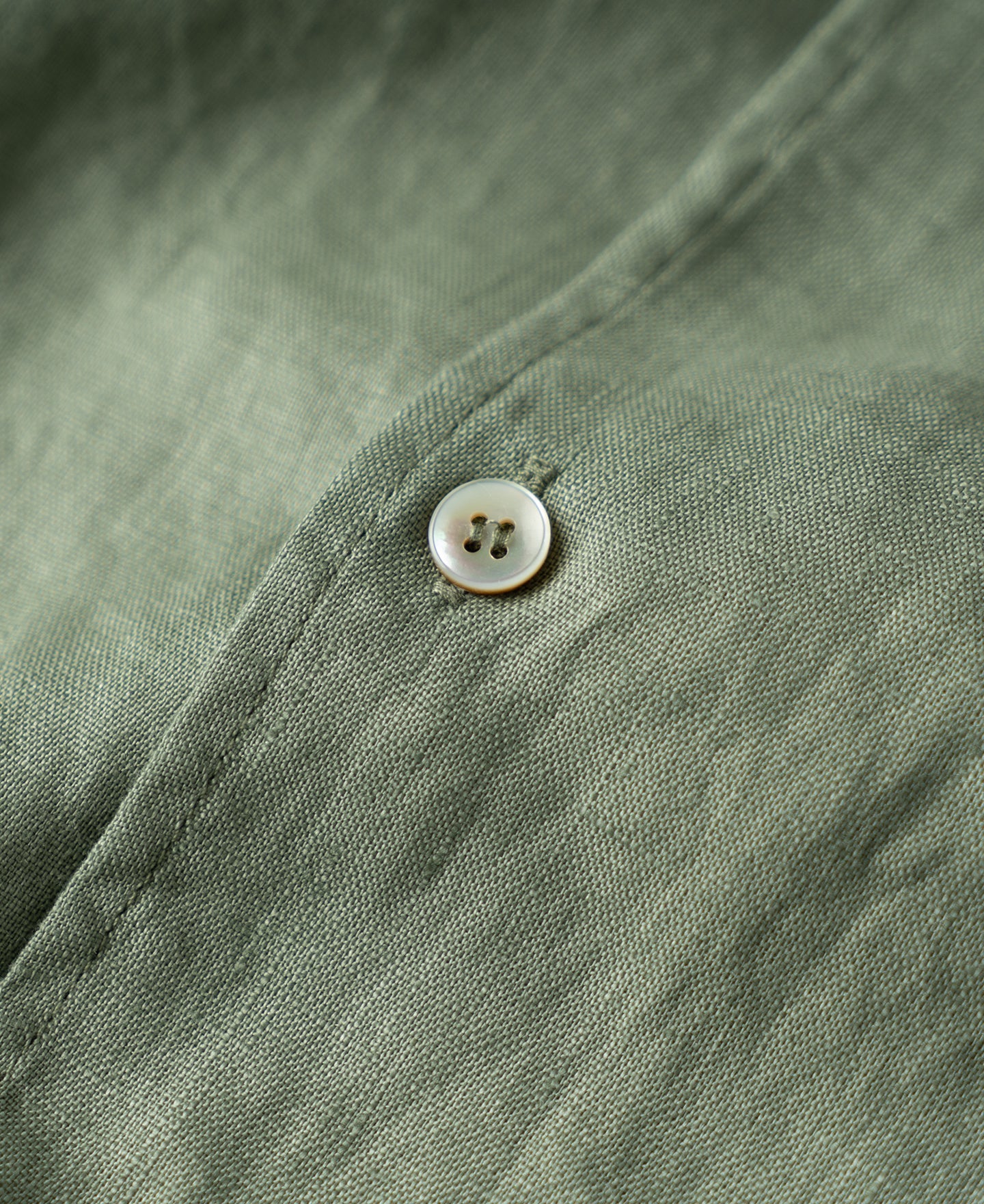 1950s Italian Collar Long Sleeve Linen Shirt - Sage