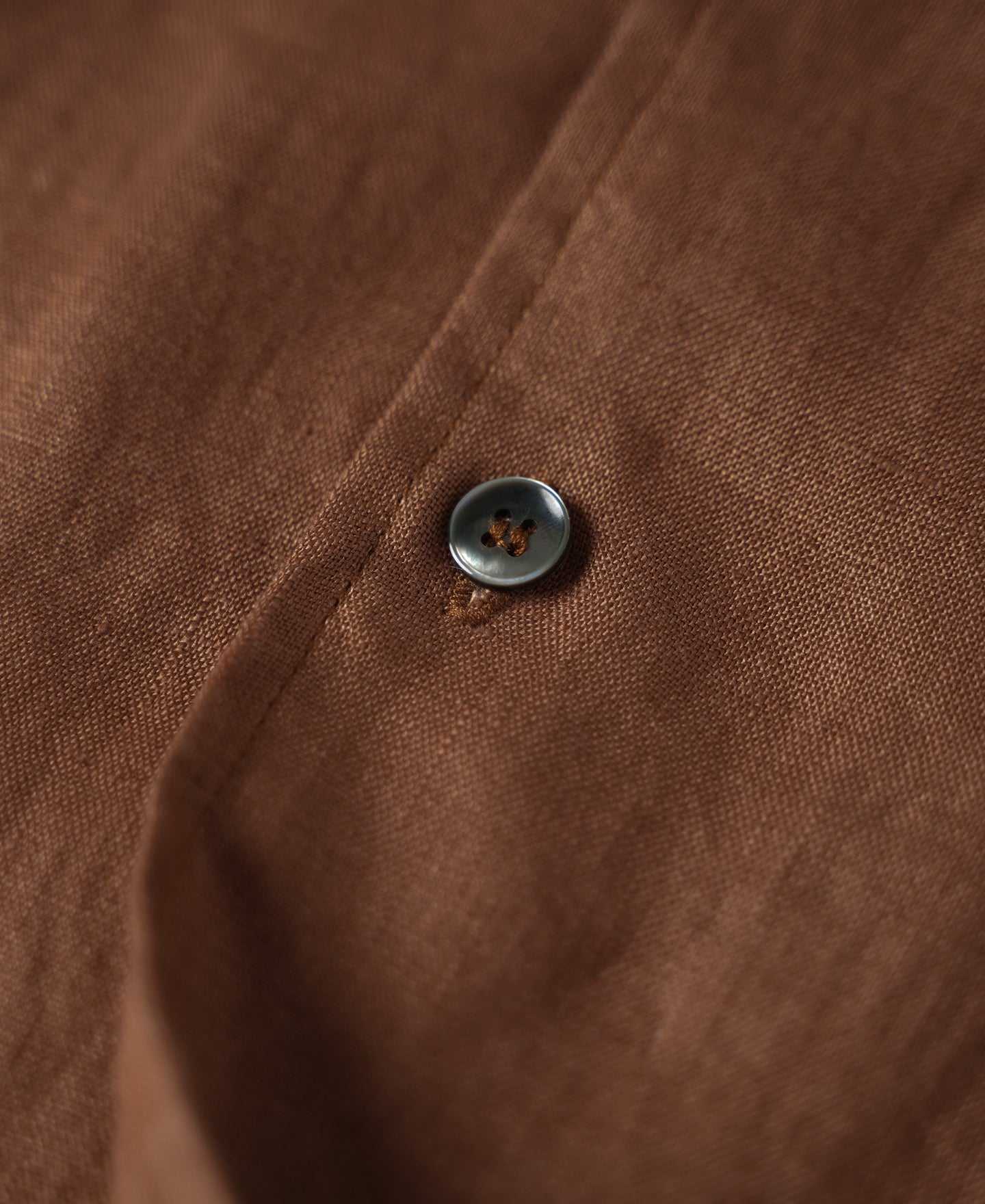 1950s Italian Collar Linen Short Sleeve Shirt - Brown