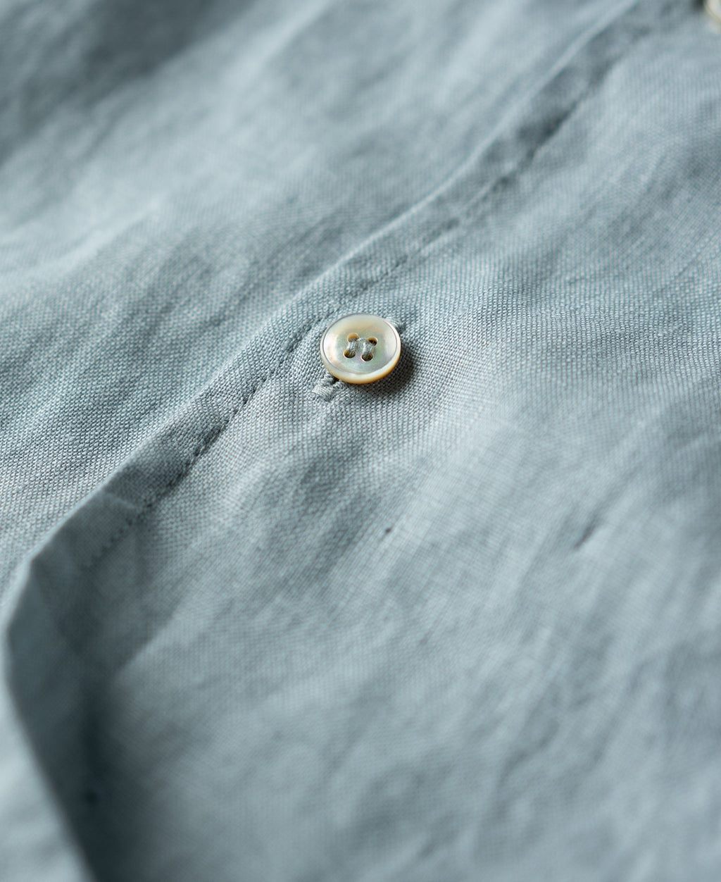 1950s Italian Collar Linen Short Sleeve Shirt - Light Blue