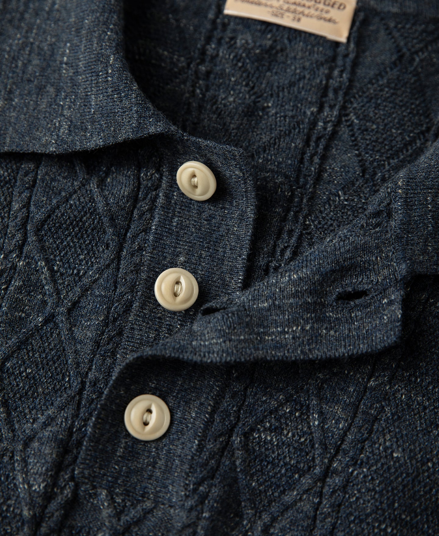Jacquard Melange Yarn Polo Shirt - Navy