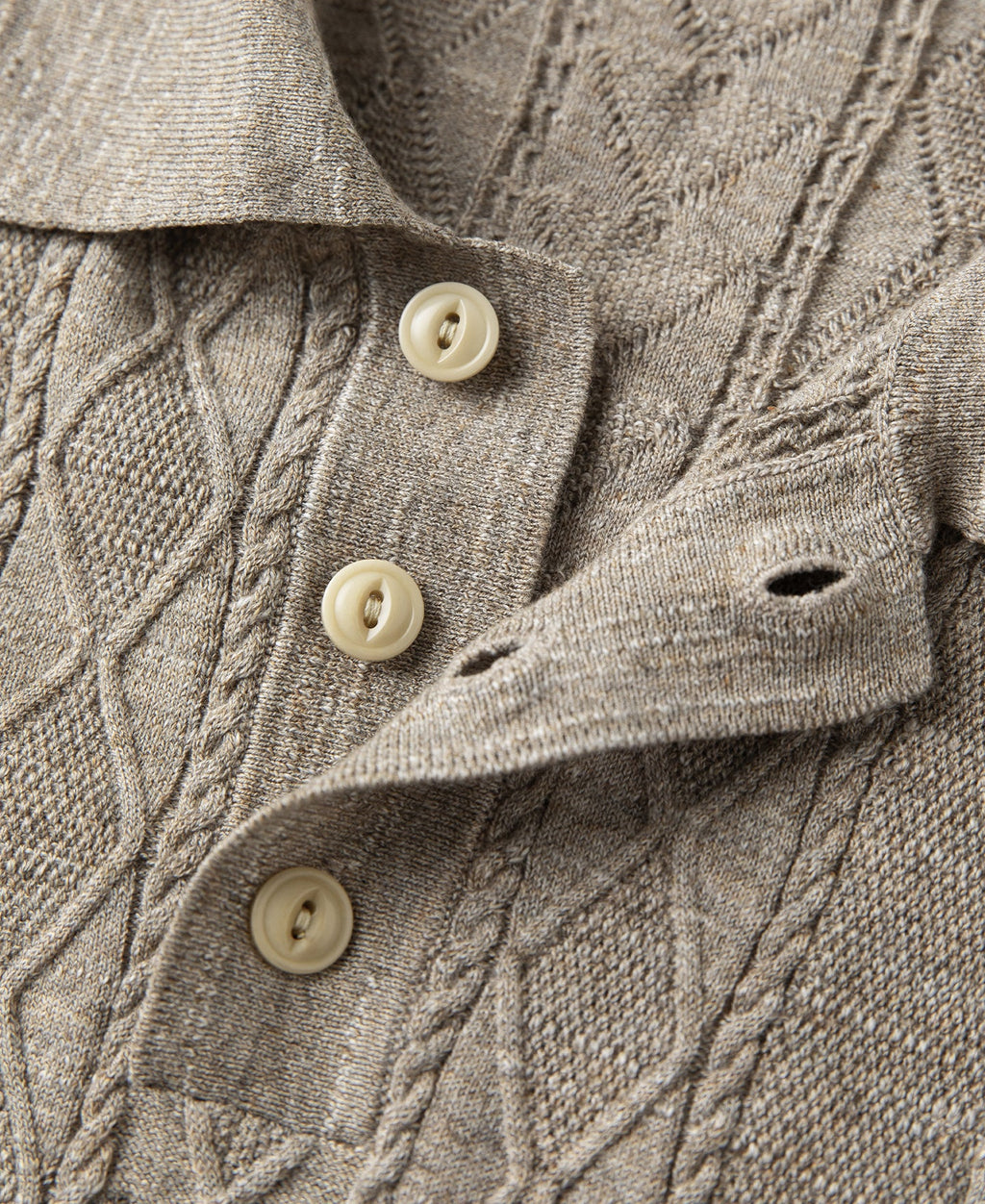 Jacquard Melange Yarn Polo Shirt - Oats