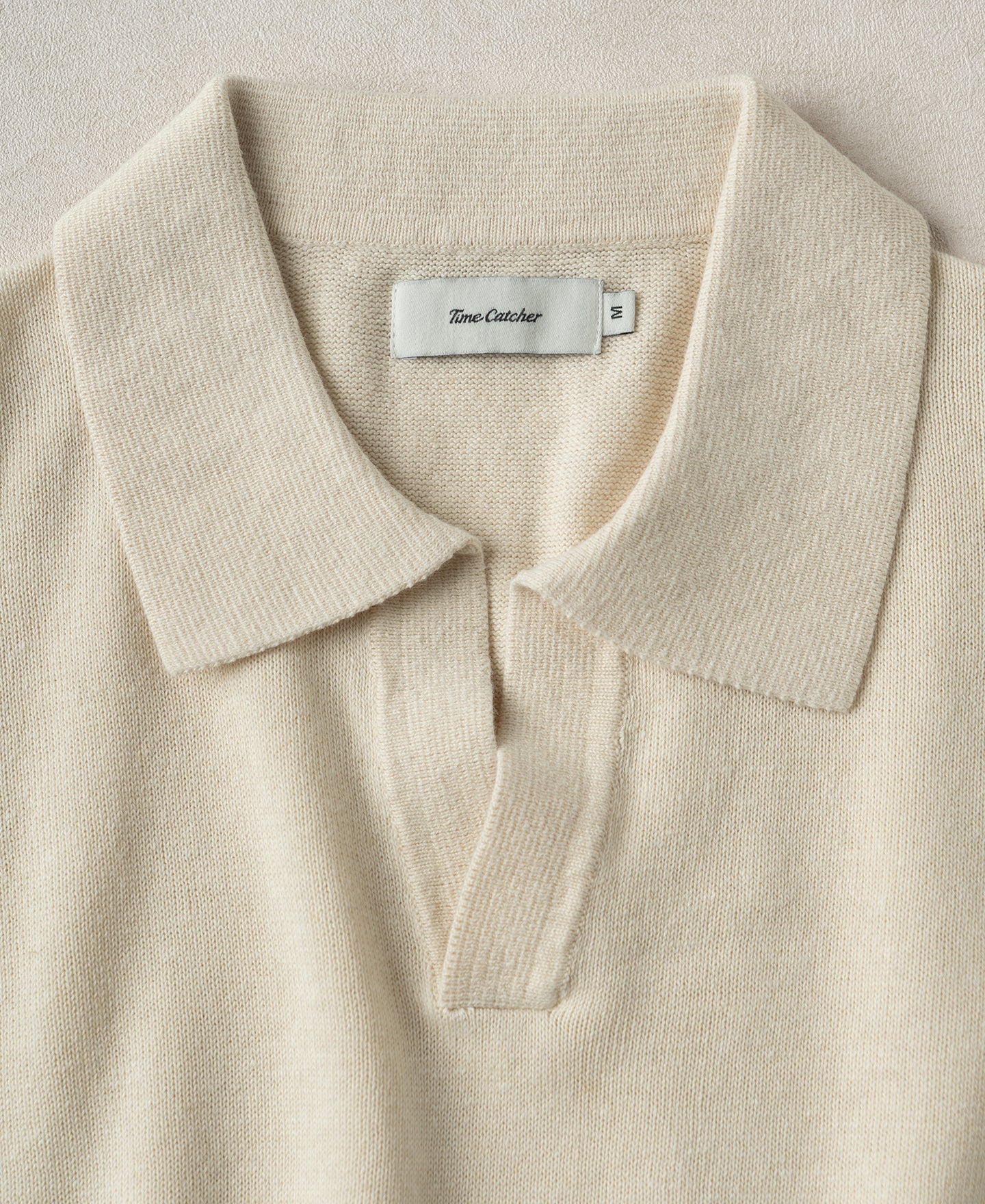 Linen Cotton Blend Knit Johnny Collar Polo - Apricot