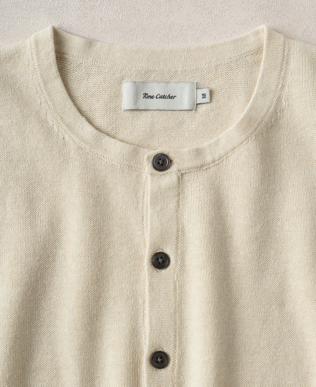 Linen Cotton Blend Knit Henley T-Shirt - Apricot