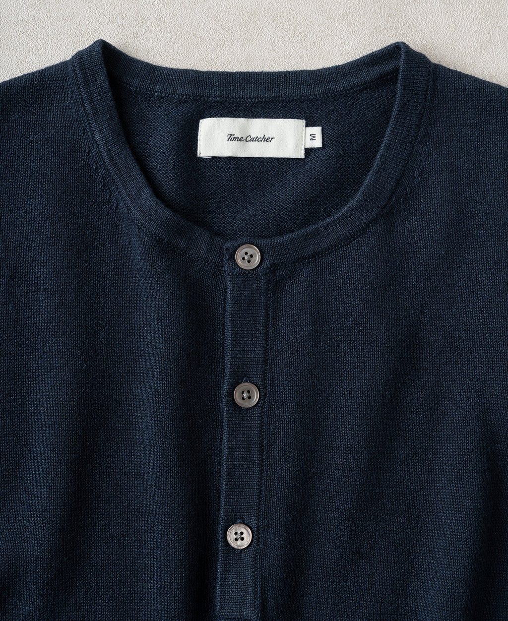 Linen Cotton Blend Knit Henley T-Shirt - Indigo