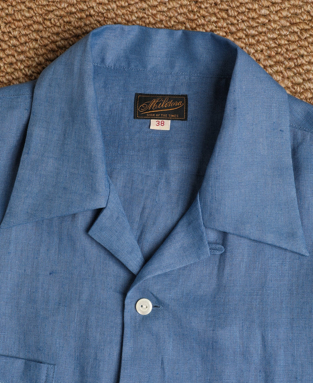 Cuban Collar Linen Shirt - Blue
