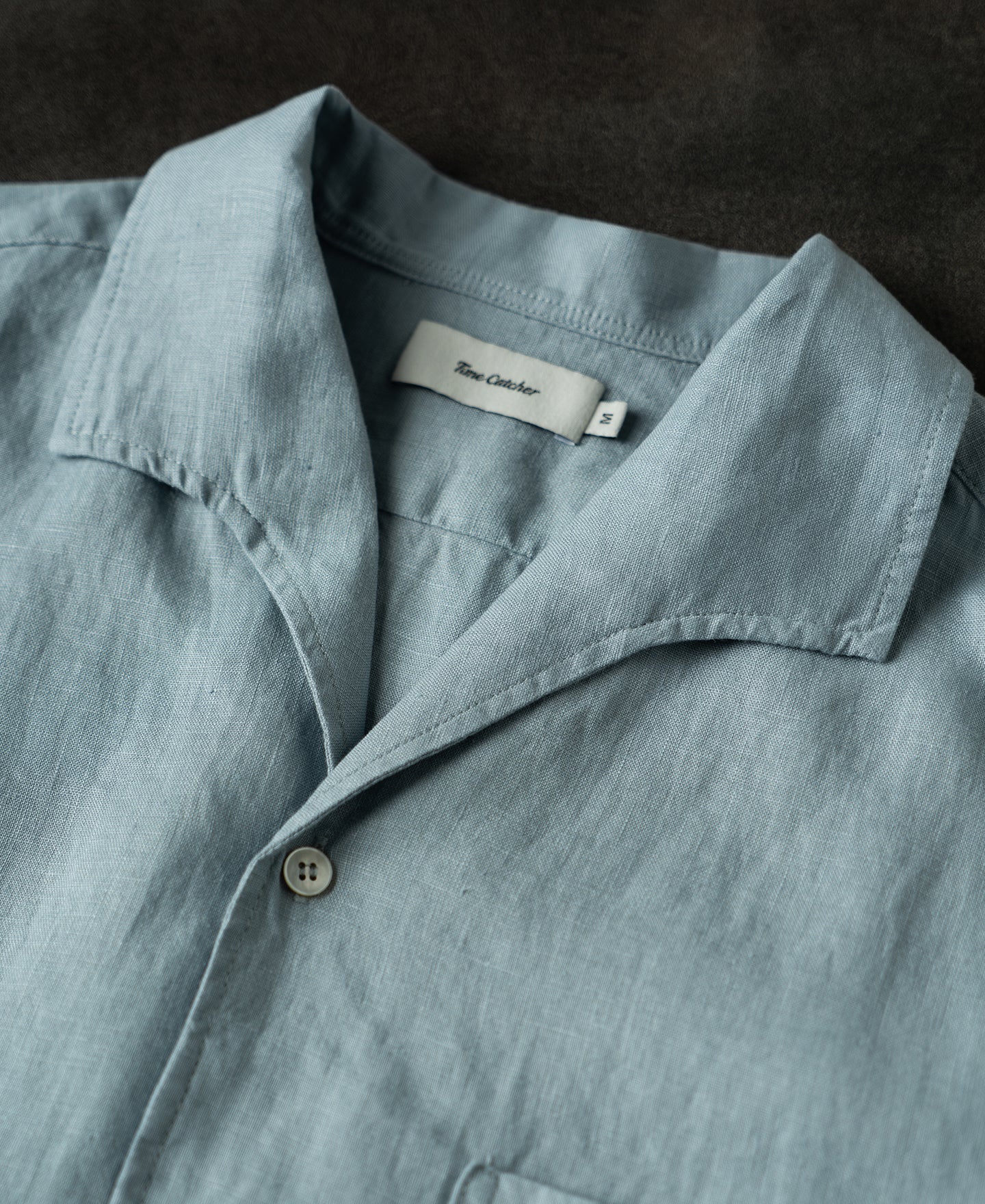 1950s Italian Collar Long Sleeve Linen Shirt - Light Blue