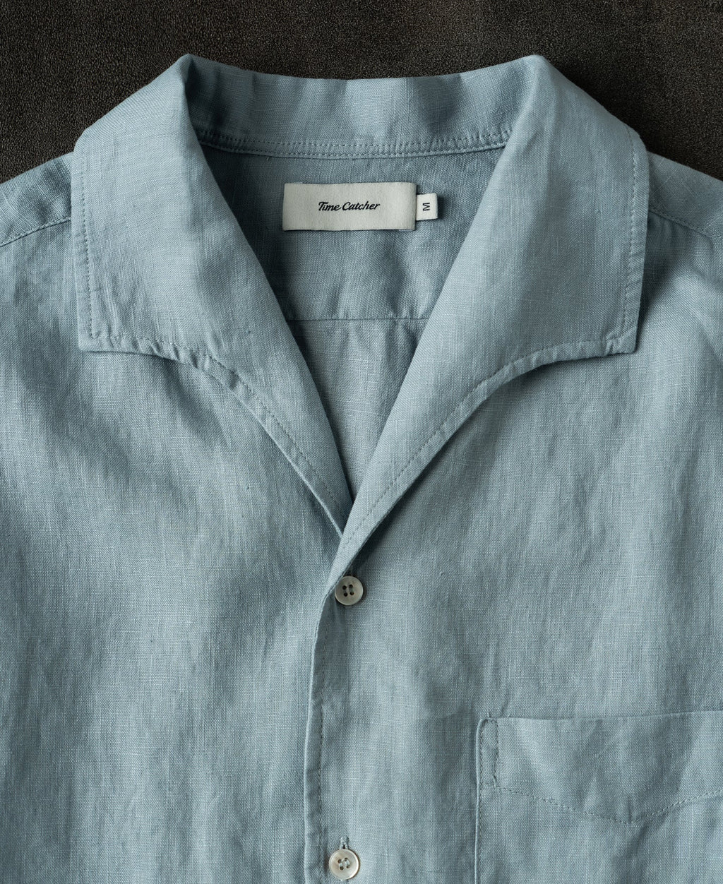 1950s Italian Collar Long Sleeve Linen Shirt - Light Blue