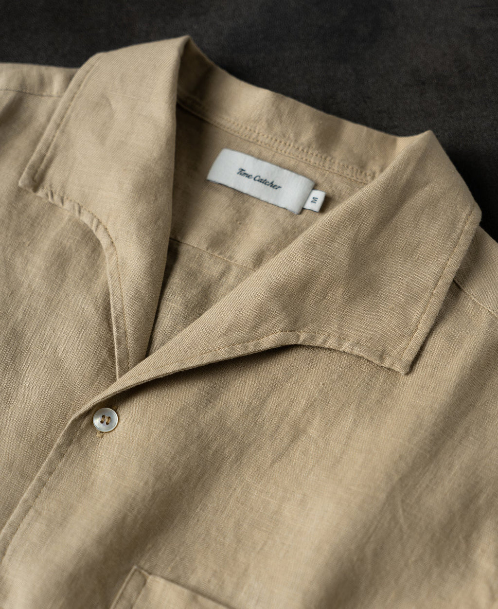 1950s Italian Collar Long Sleeve Linen Shirt - Light Coffee