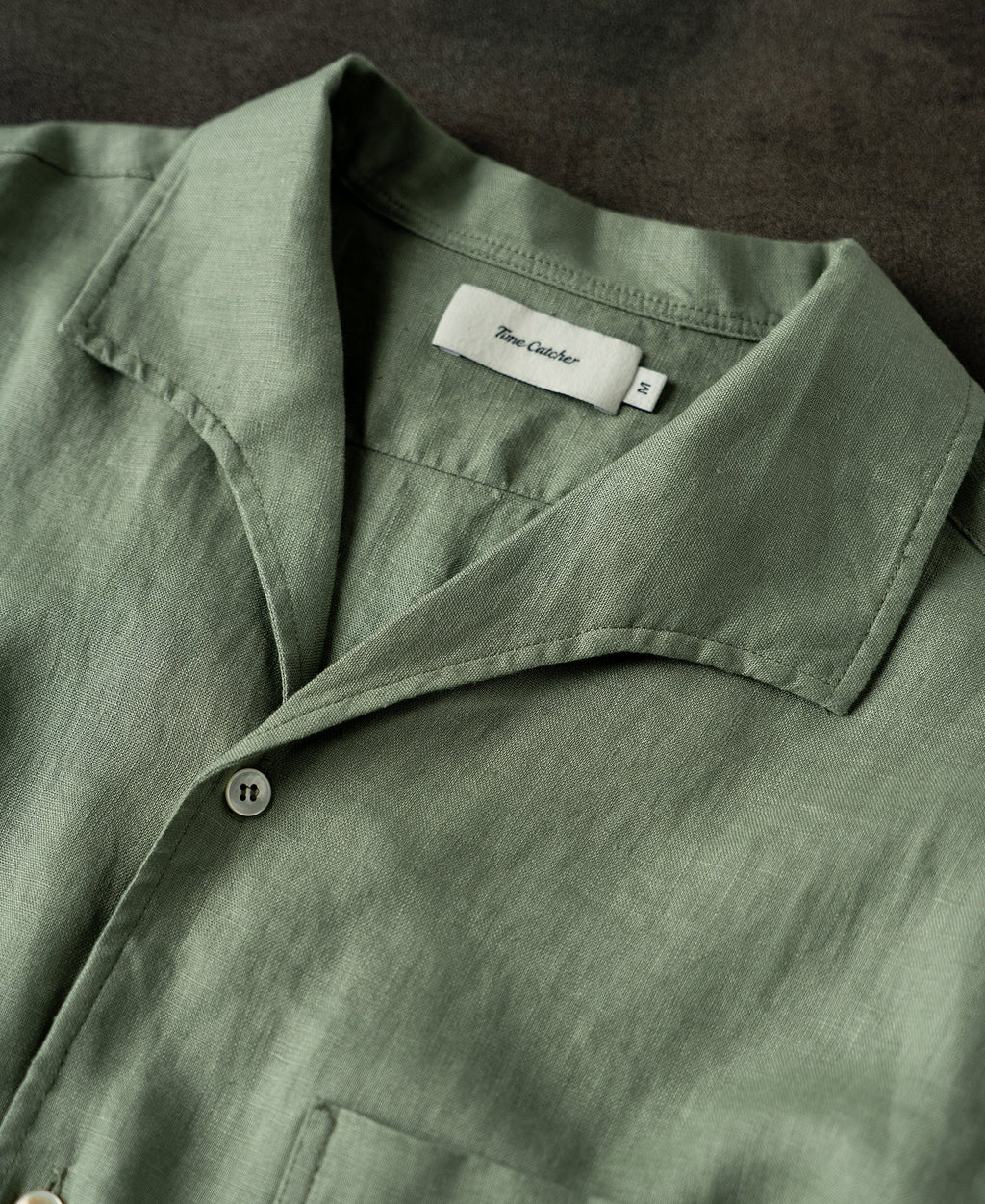 1950s Italian Collar Long Sleeve Linen Shirt - Sage