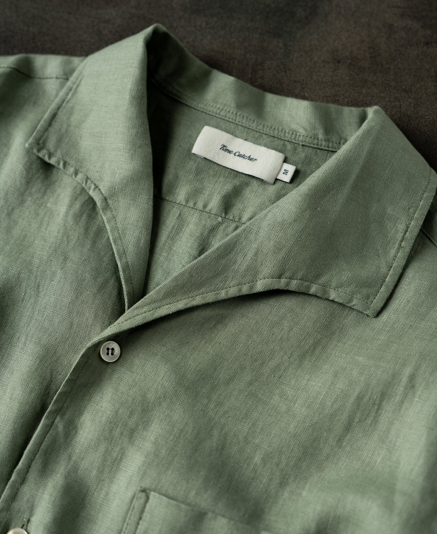 1950s Italian Collar Long Sleeve Linen Shirt - Sage