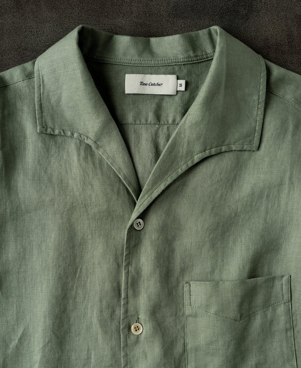 1950s Italian Collar Long Sleeve Linen Shirt - Sage