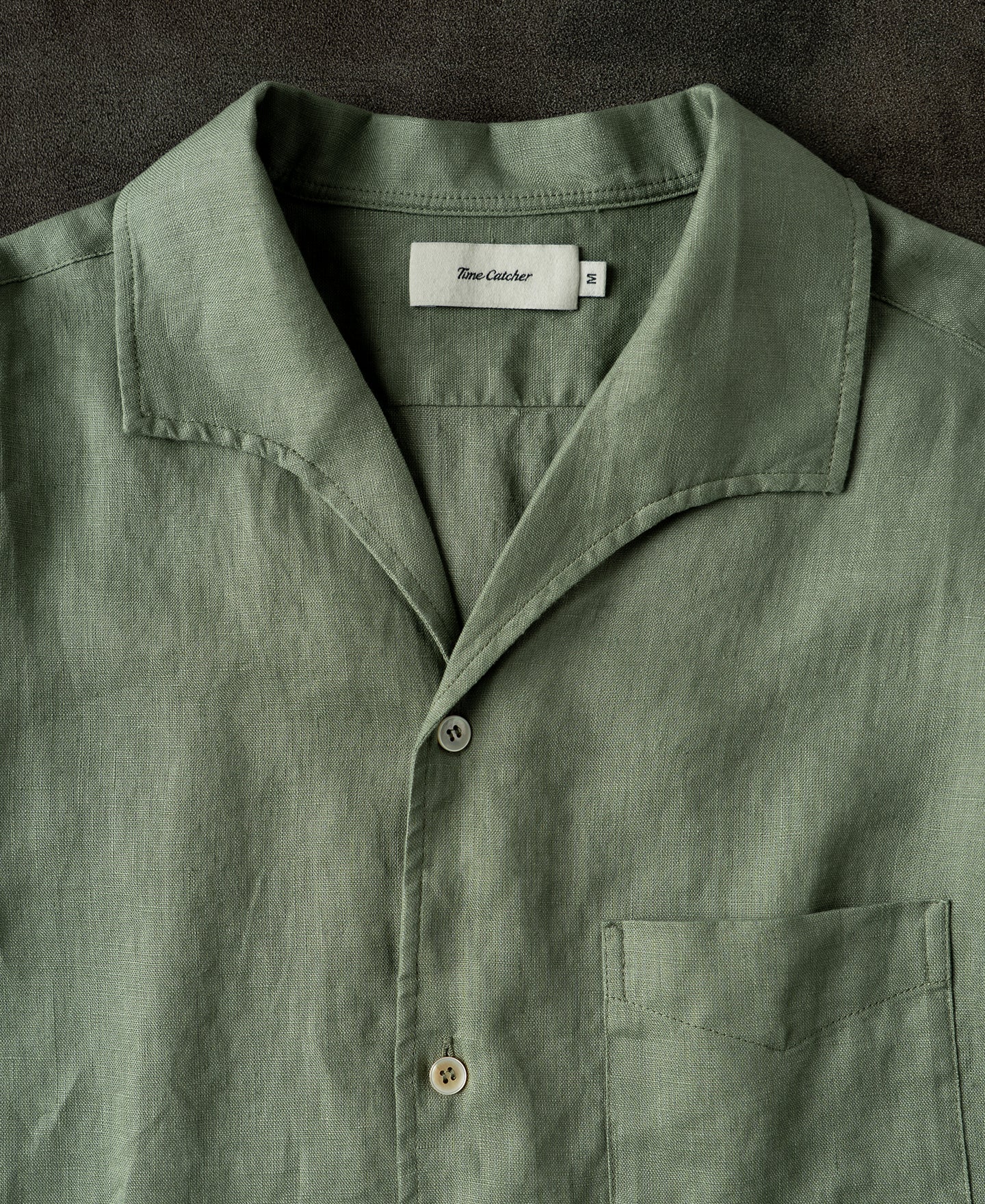 1950s Italian Collar Long Sleeve Linen Shirt - Sage