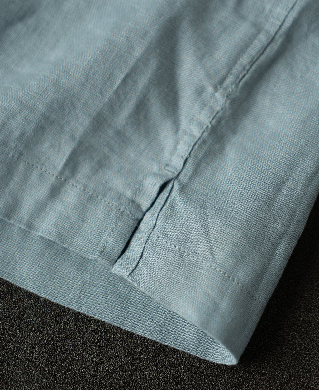 1950s Italian Collar Long Sleeve Linen Shirt - Light Blue