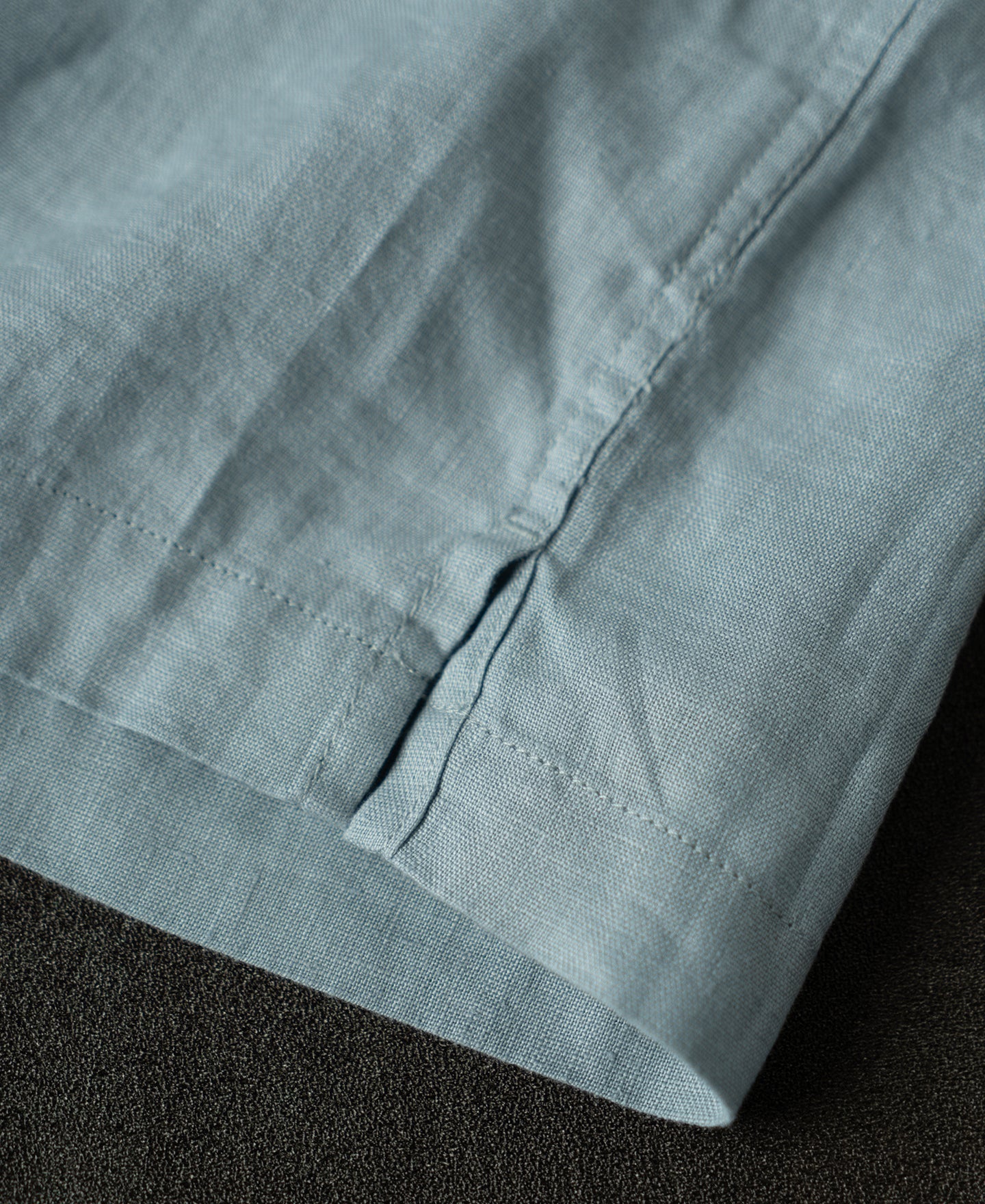1950s Italian Collar Long Sleeve Linen Shirt - Light Blue