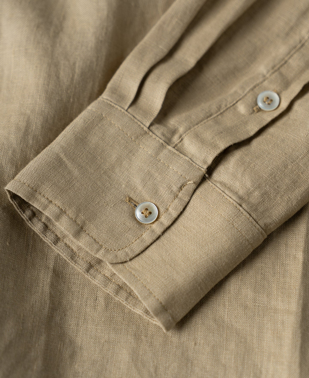 1950s Italian Collar Long Sleeve Linen Shirt - Light Coffee