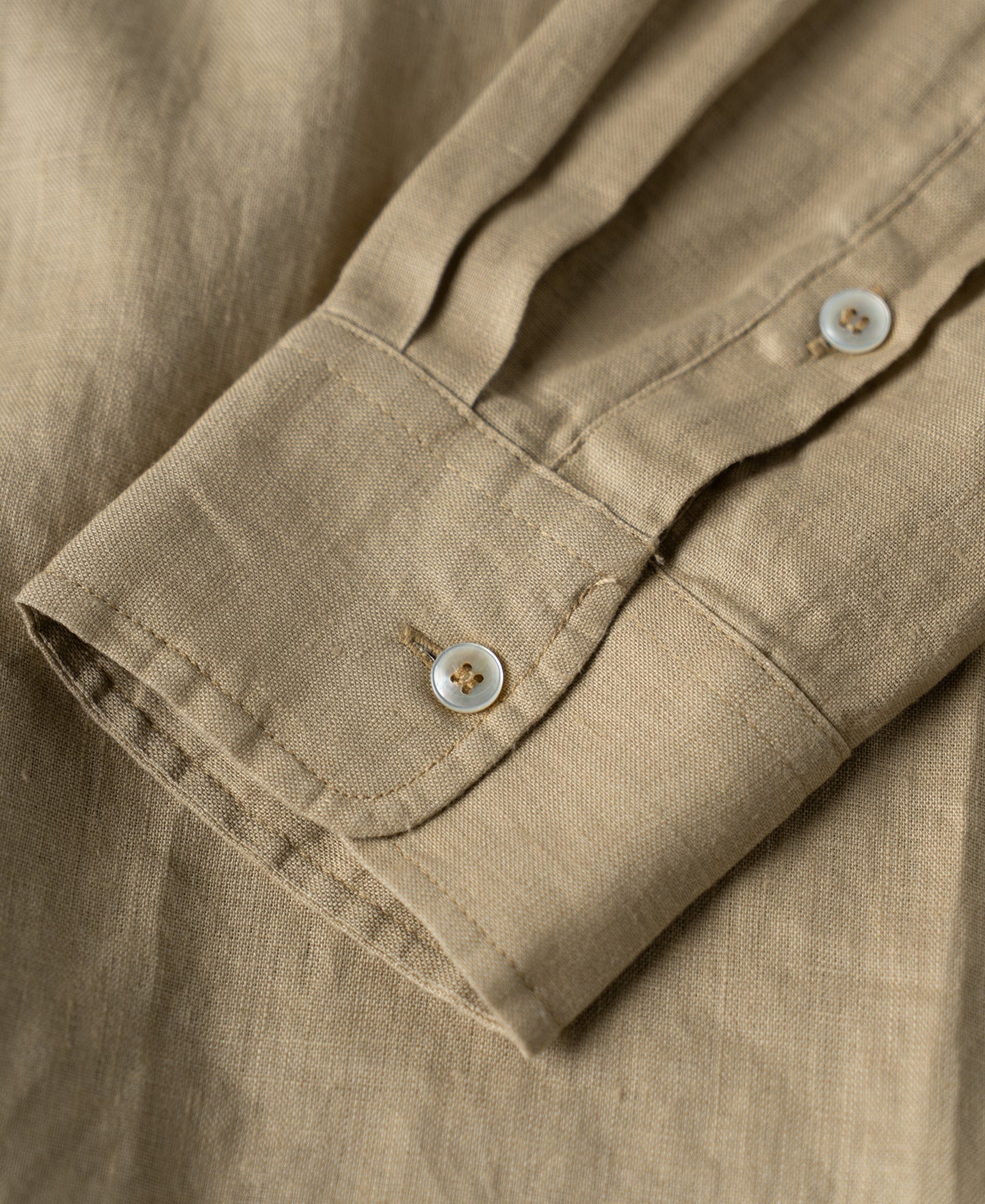 1950s Italian Collar Long Sleeve Linen Shirt - Light Coffee