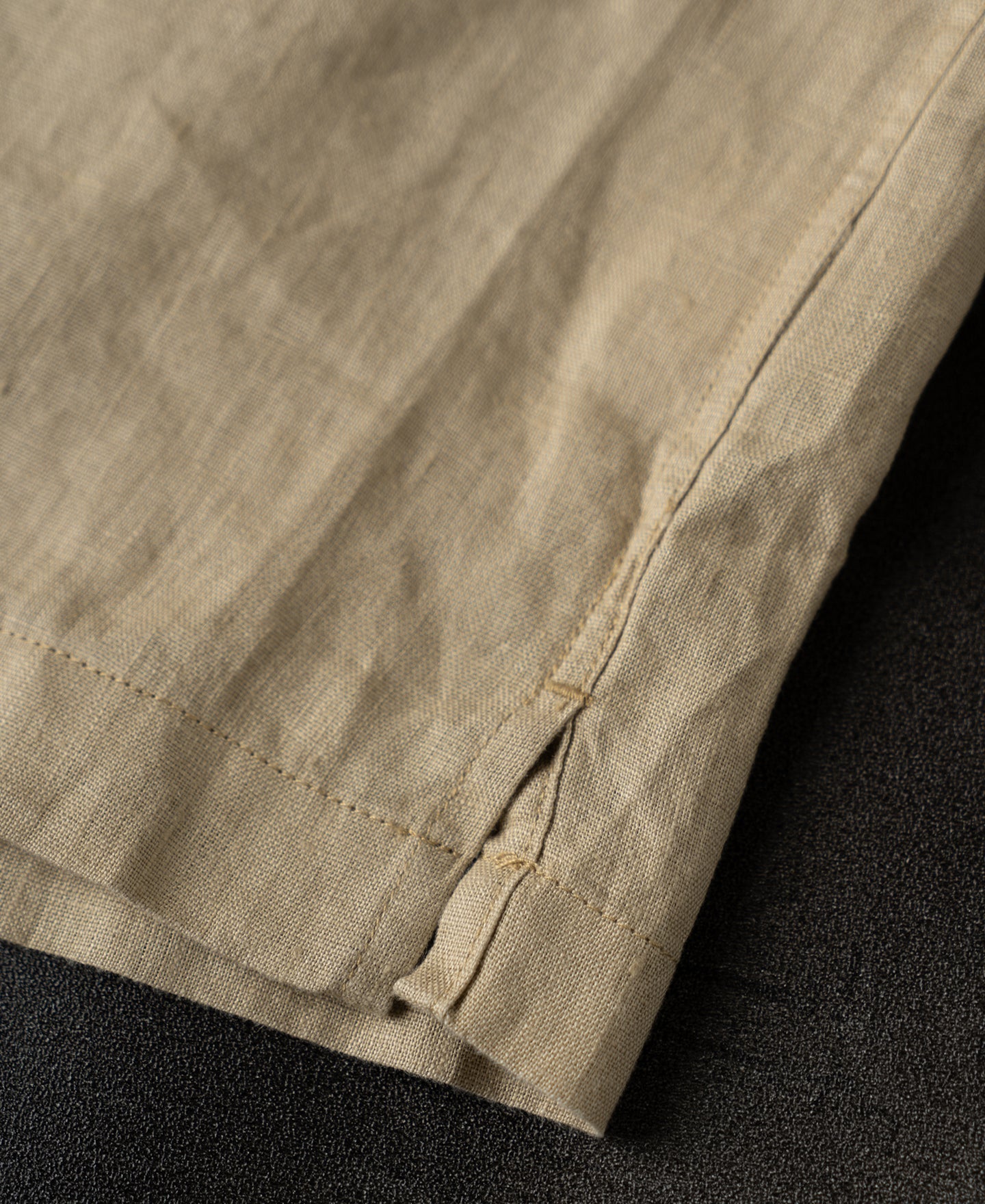 1950s Italian Collar Long Sleeve Linen Shirt - Light Coffee