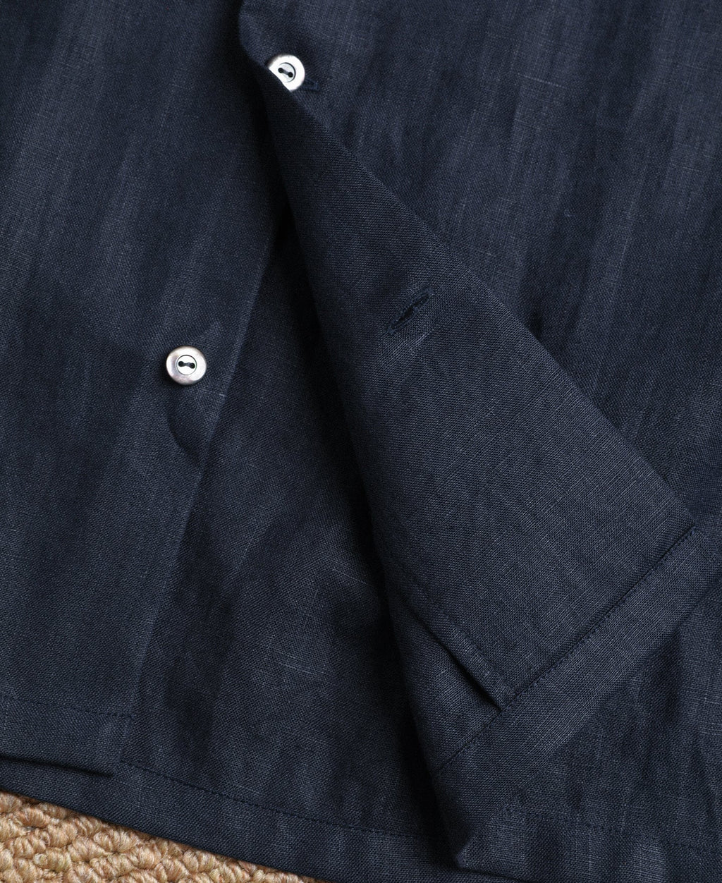 Cuban Collar Linen Shirt - Indigo
