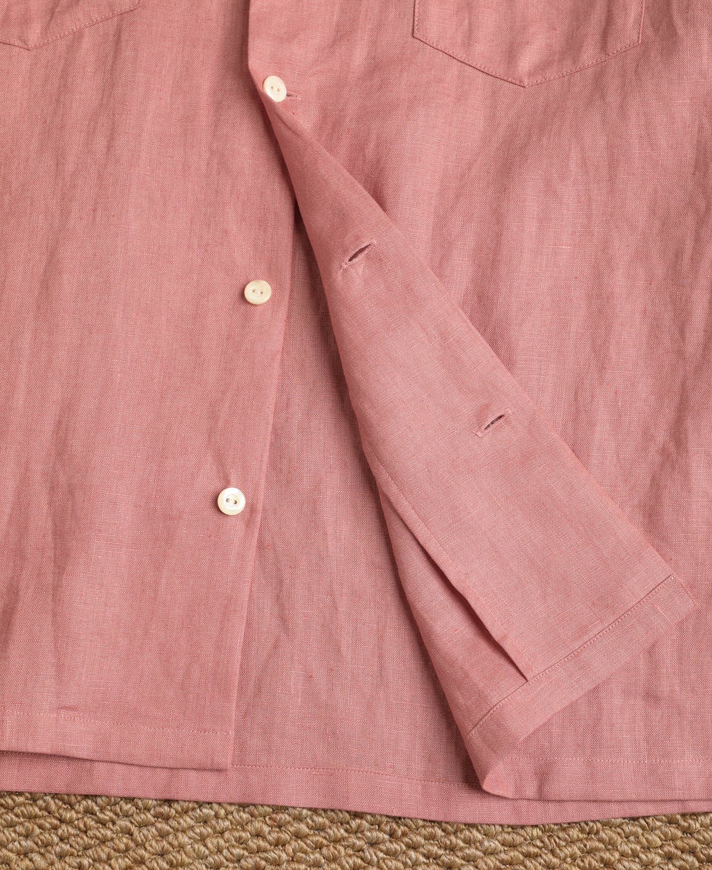 Cuban Collar Linen Shirt - Pink