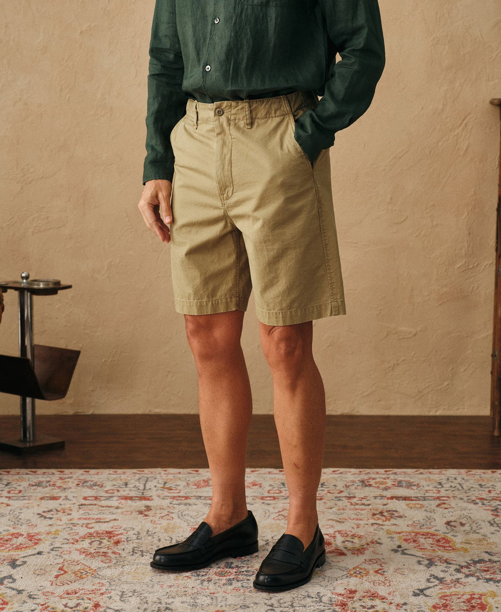 1930s Washed Officer Chino Shorts - Khaki