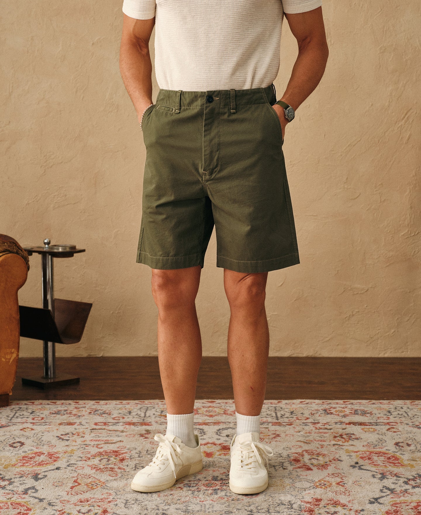 1930s Washed Officer Chino Shorts - Olive