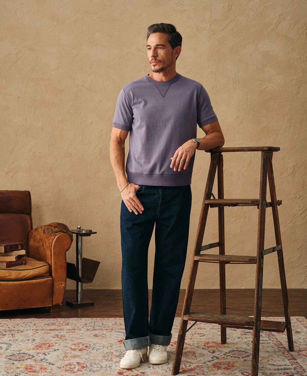 1950s V-Gusset Cotton T-Shirt - Purple