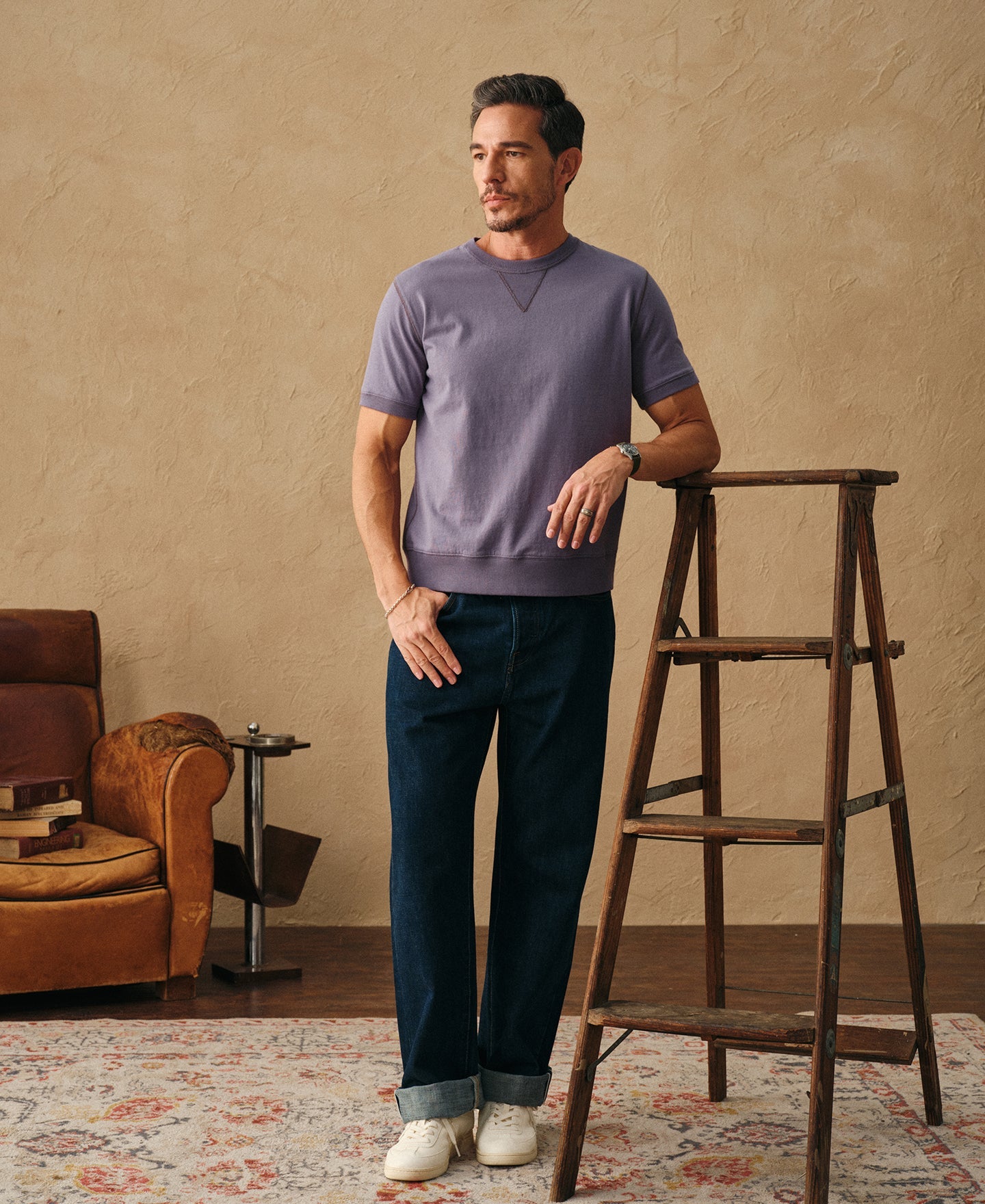 1950s V-Gusset Cotton T-Shirt - Purple