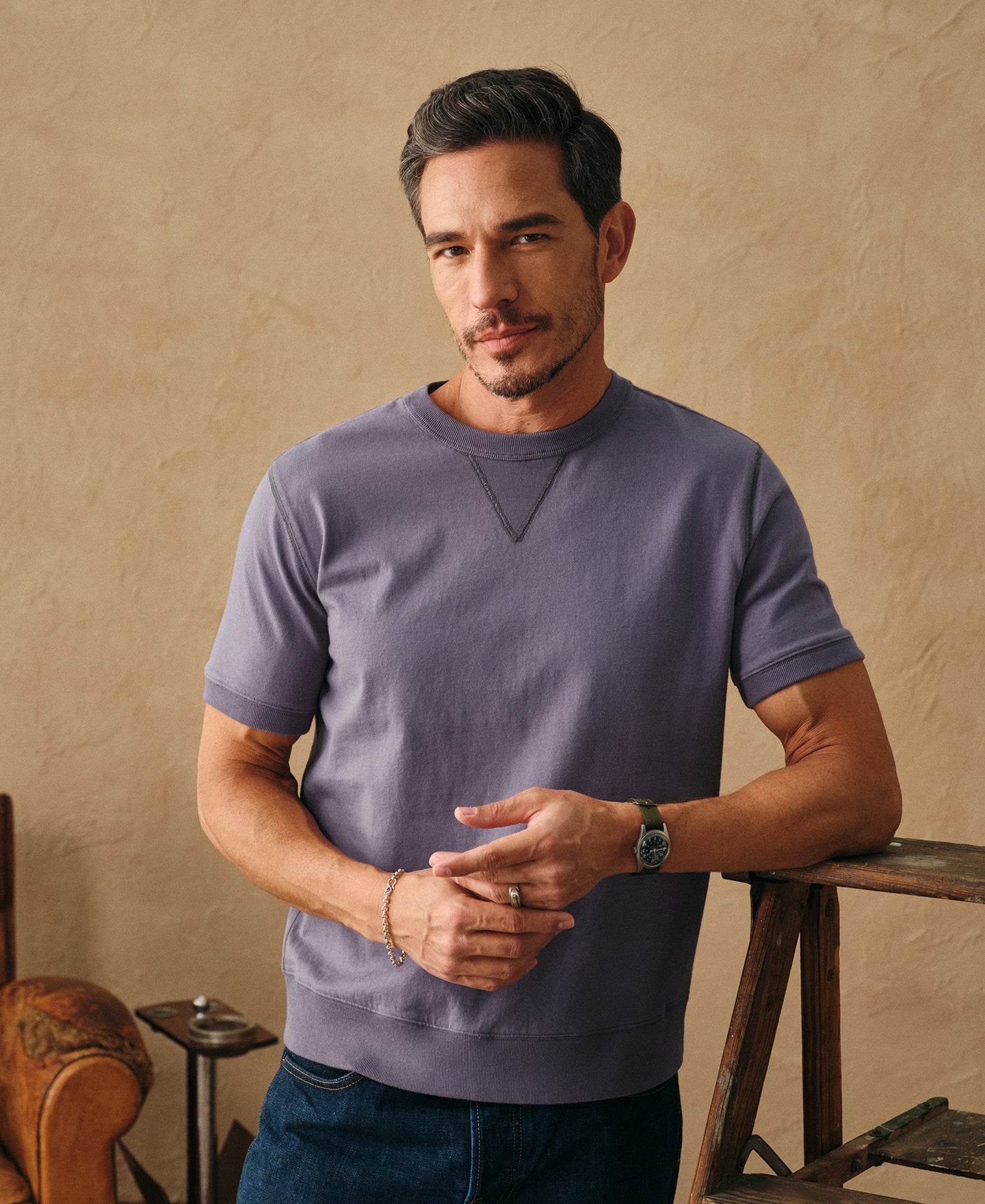 1950s V-Gusset Cotton T-Shirt - Purple