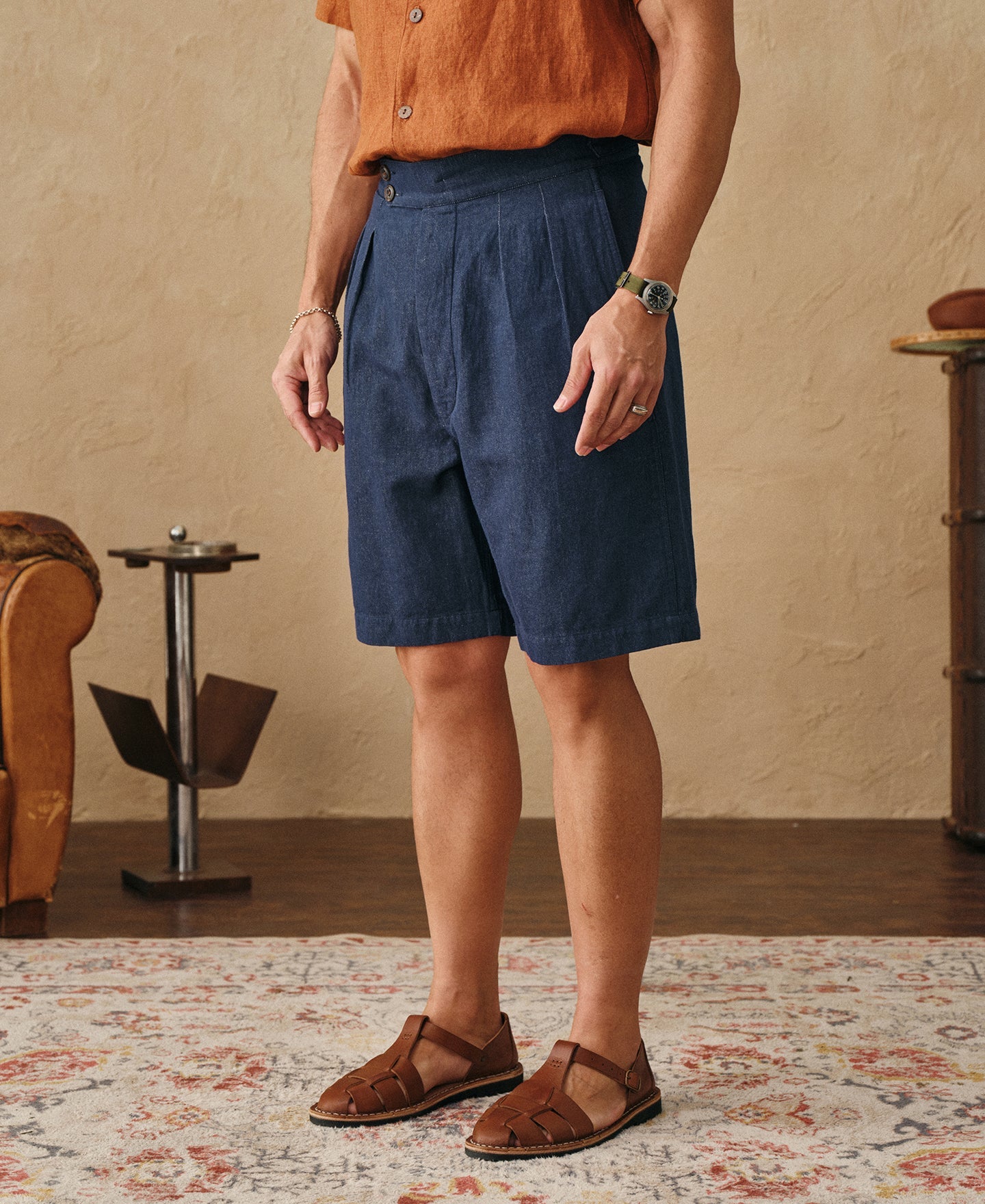 Relaxed Double-Pleated Hemp-Cotton Shorts