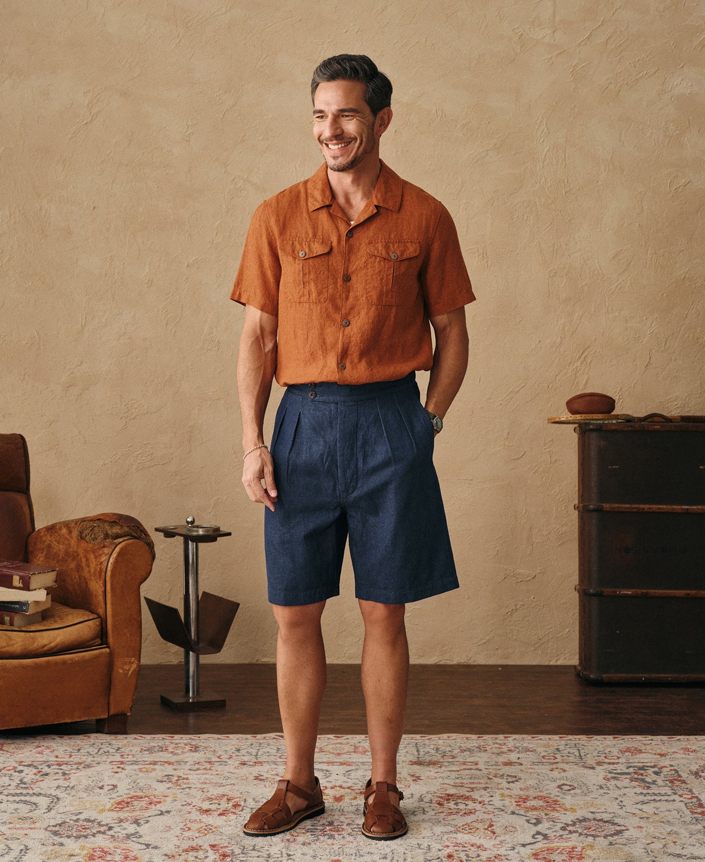 Relaxed Double-Pleated Hemp-Cotton Shorts