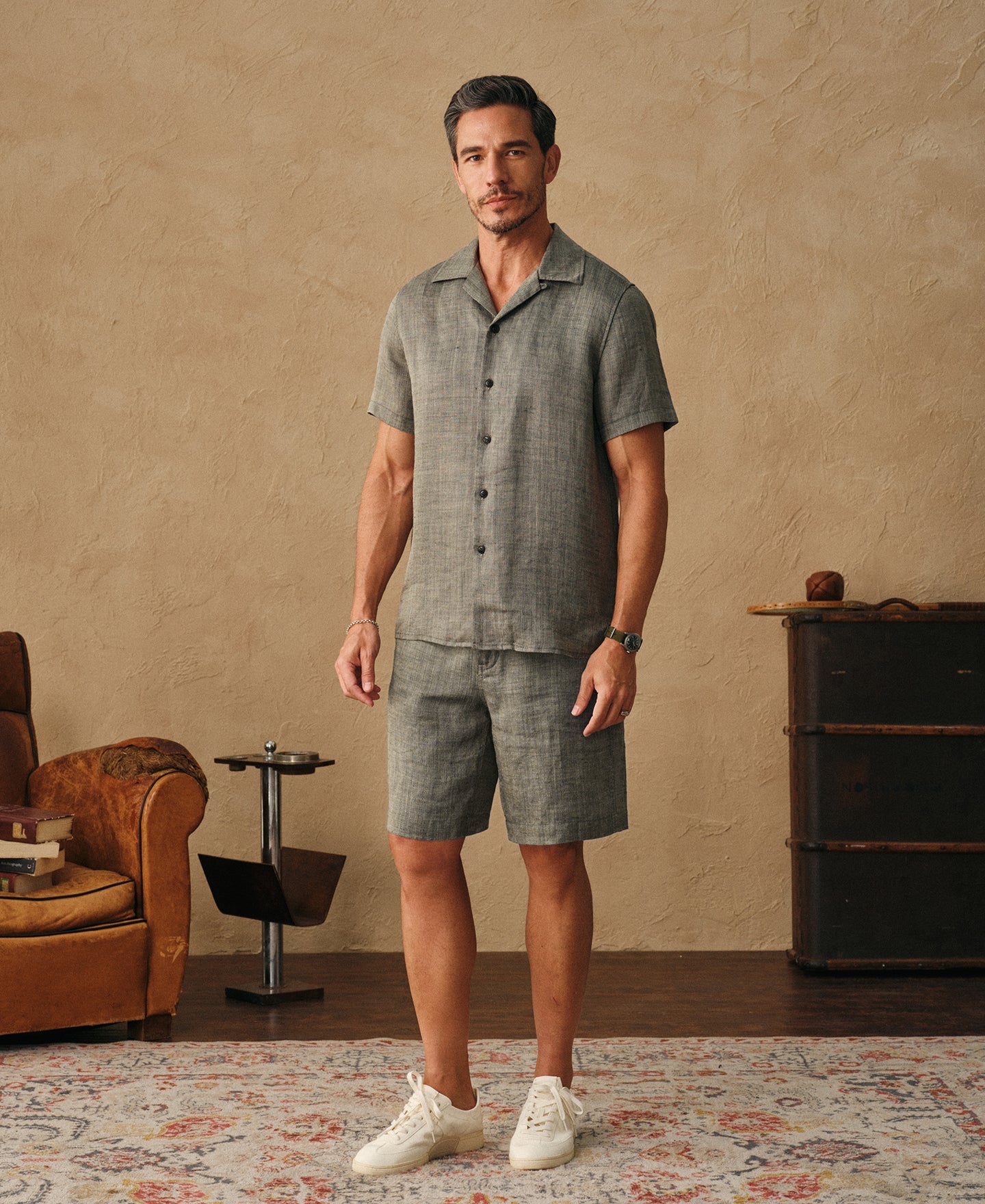 Relaxed Ramie Herringbone Cuban Shirt