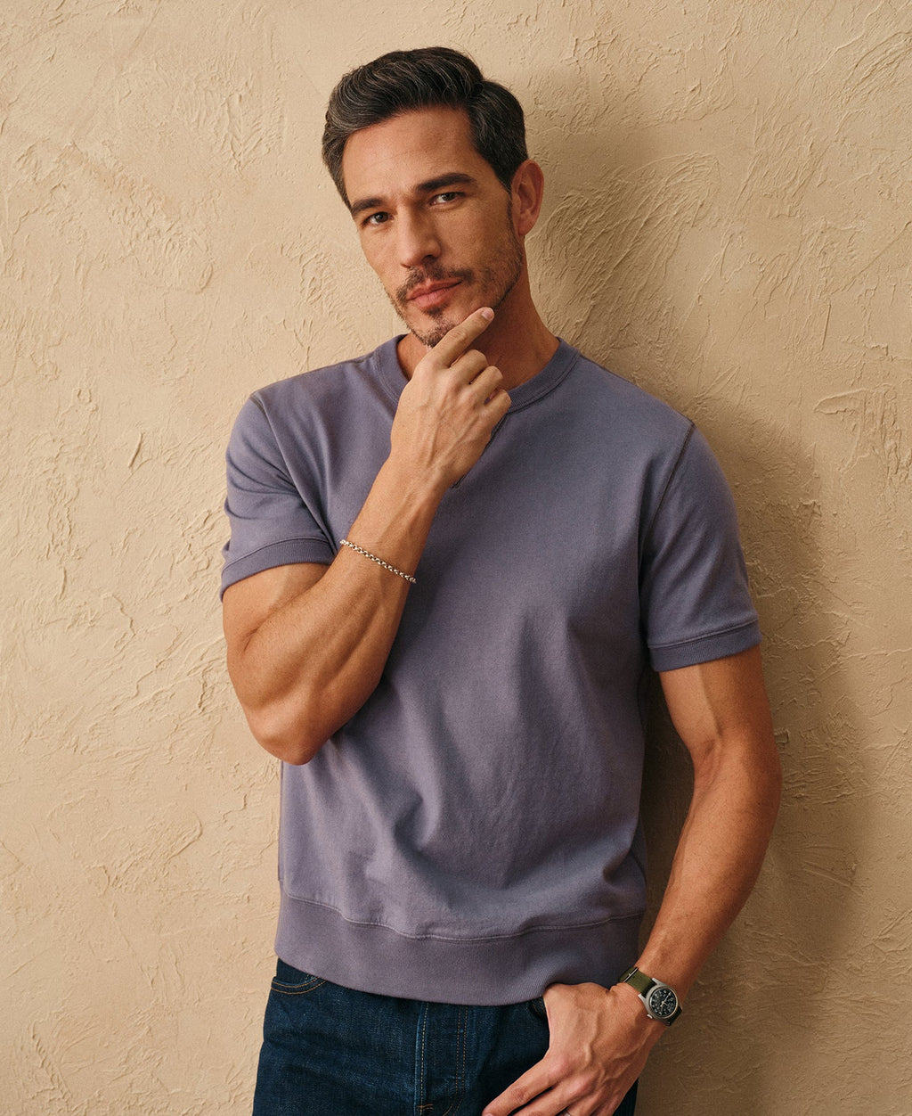 1950s V-Gusset Cotton T-Shirt - Purple