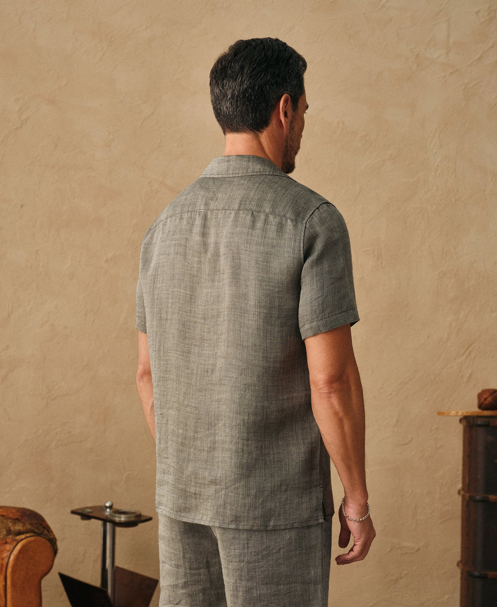 Relaxed Ramie Herringbone Cuban Shirt