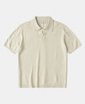 Linen Cotton Blend Knit Johnny Collar Polo - Apricot