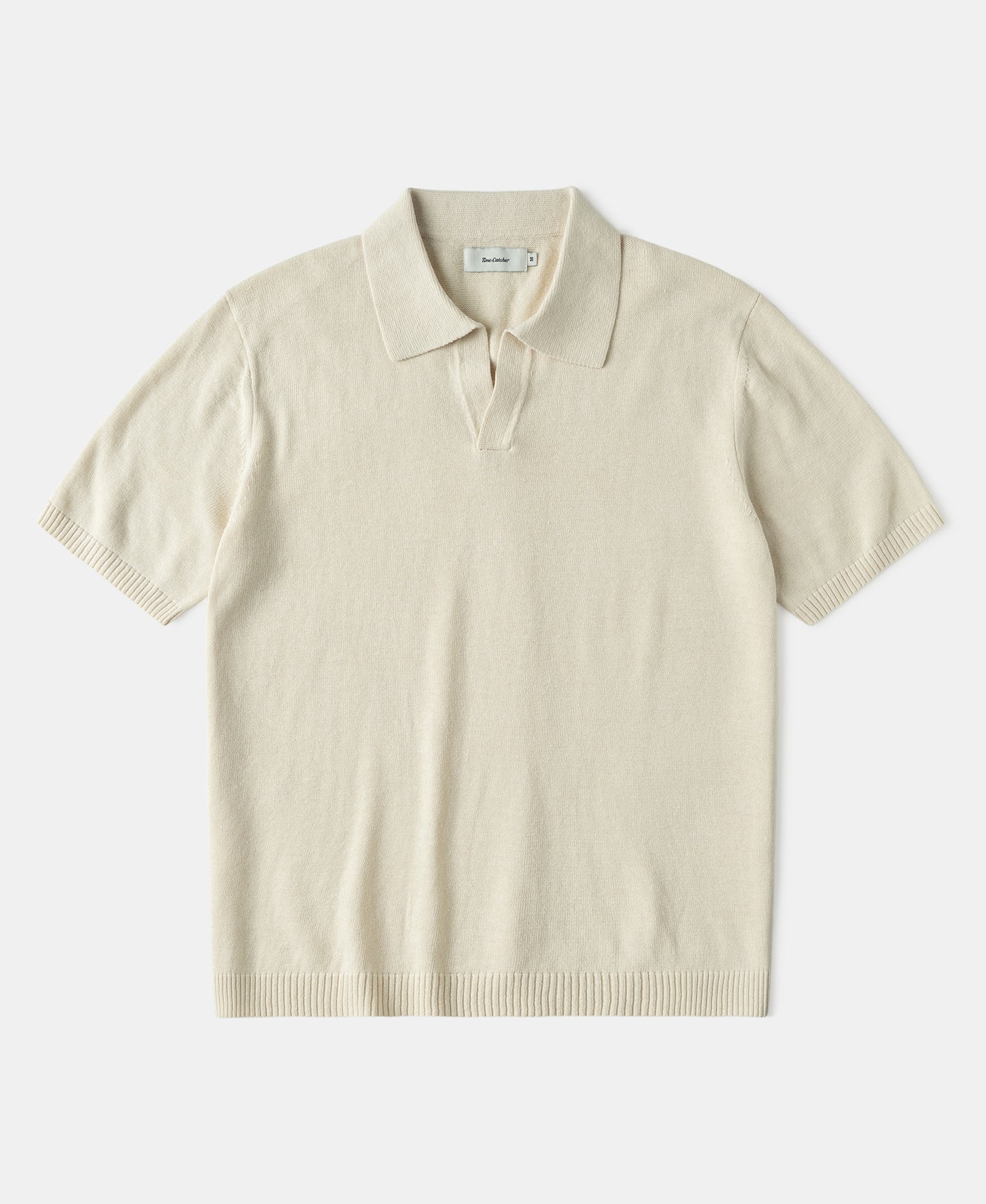Linen Cotton Blend Knit Johnny Collar Polo - Apricot