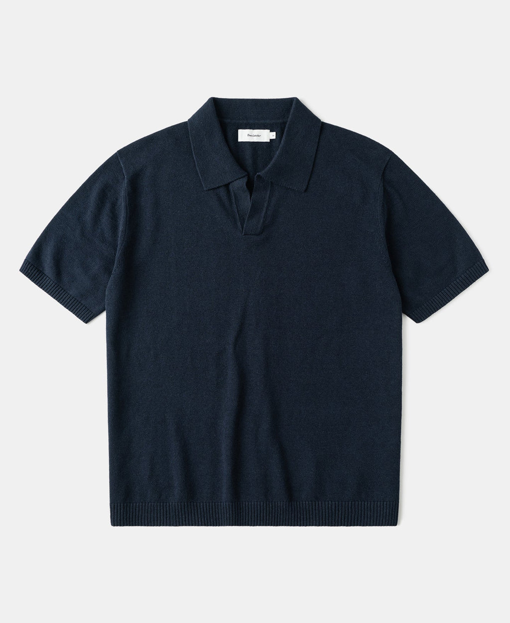 Linen Cotton Blend Knit Johnny Collar Polo - Indigo