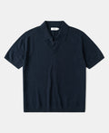 Linen Cotton Blend Knit Johnny Collar Polo - Indigo