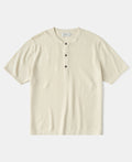 Linen Cotton Blend Knit Henley T-Shirt - Apricot