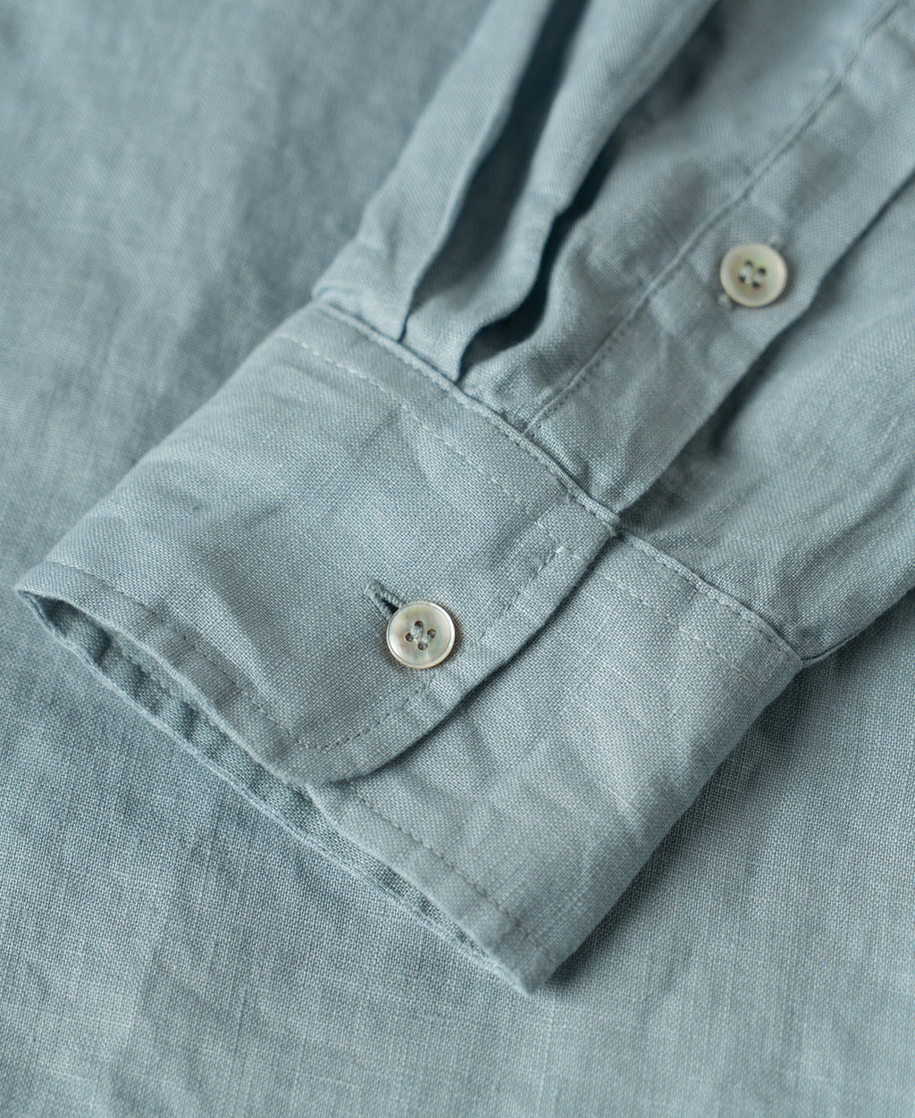 1950s Italian Collar Long Sleeve Linen Shirt - Light Blue