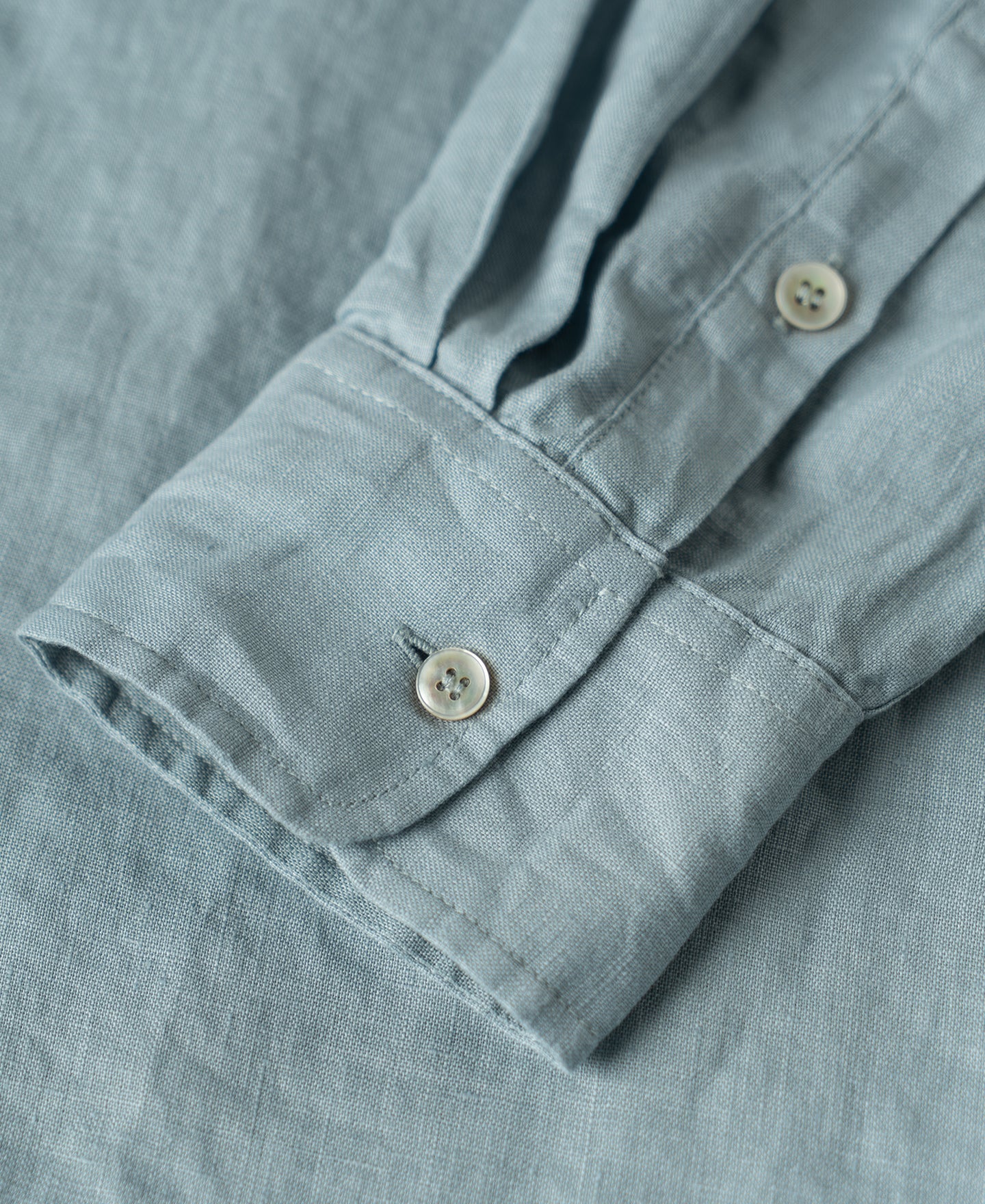 1950s Italian Collar Long Sleeve Linen Shirt - Light Blue