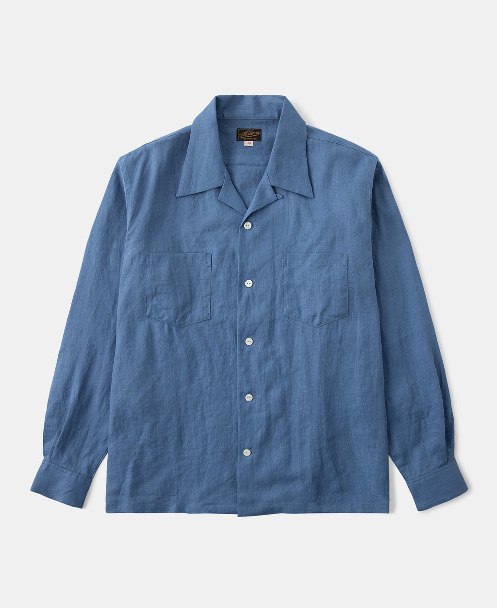 Cuban Collar Linen Shirt - Blue
