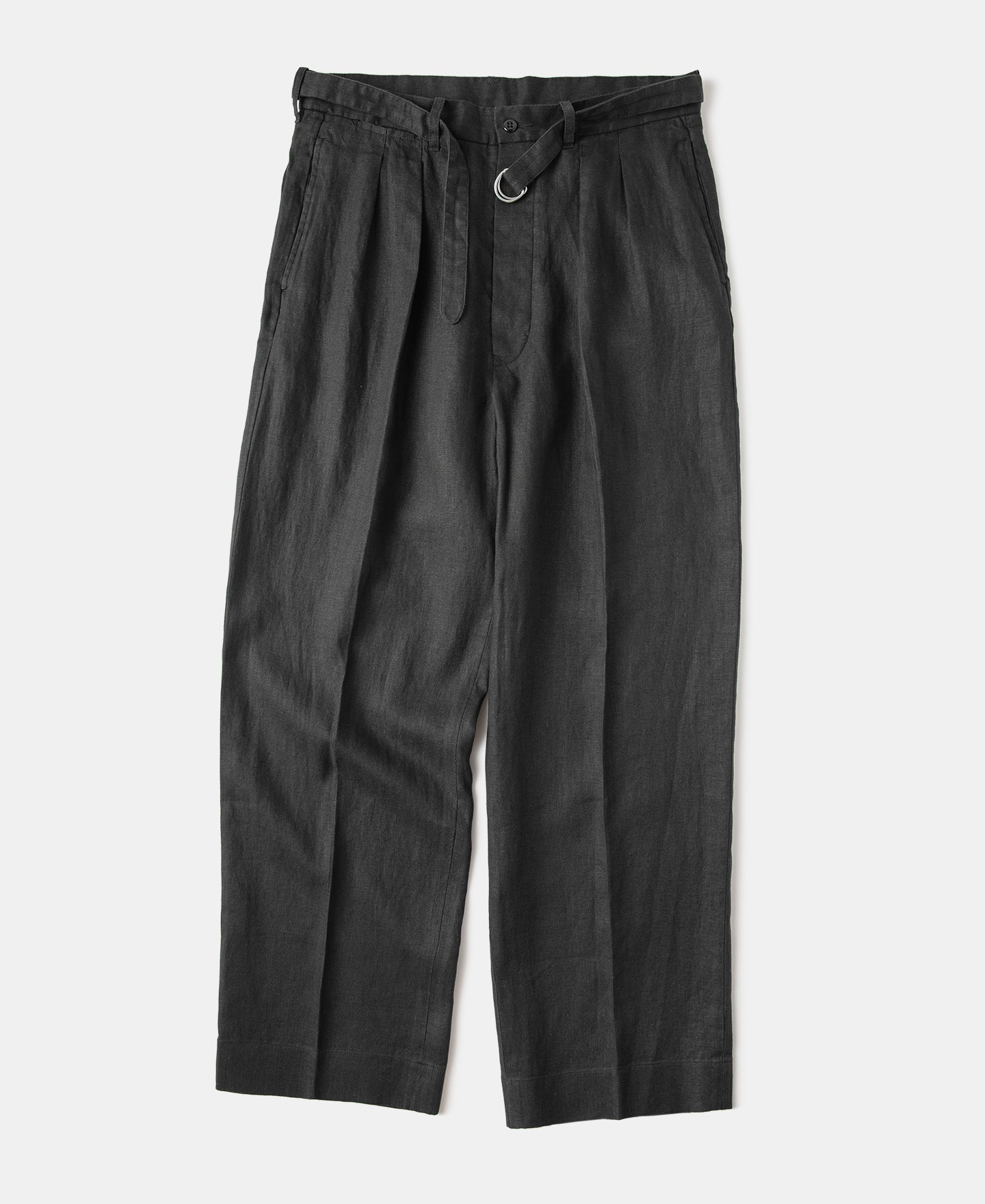Linen Double Pleated Trousers - Black