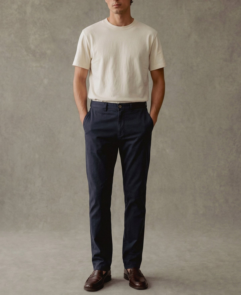 Cotton-Blend Slim Tapered Trousers - Navy