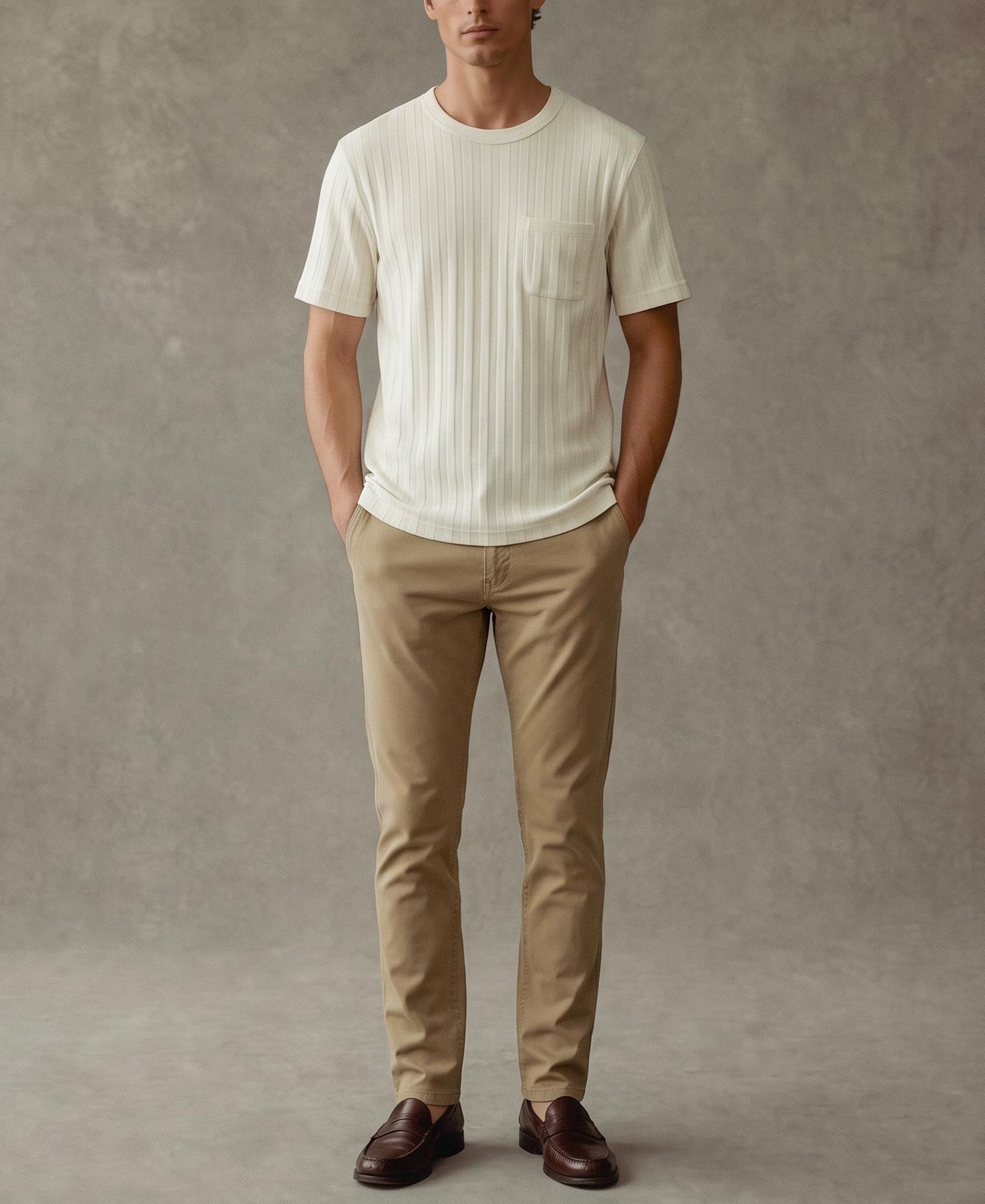 Heavyweight Ribbed Cotton Pocket T-Shirt - Oatmeal White