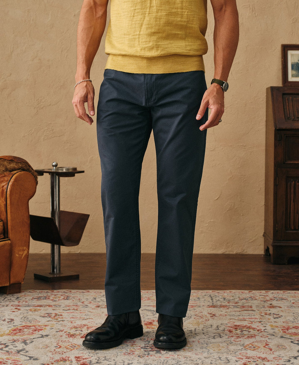 Vintage Washed Tapered 5-Pocket Pants - Navy
